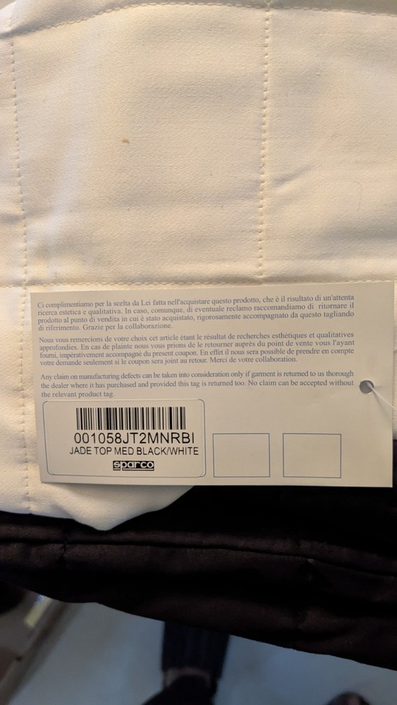 Sparco Suit Jade Medium | Black/White