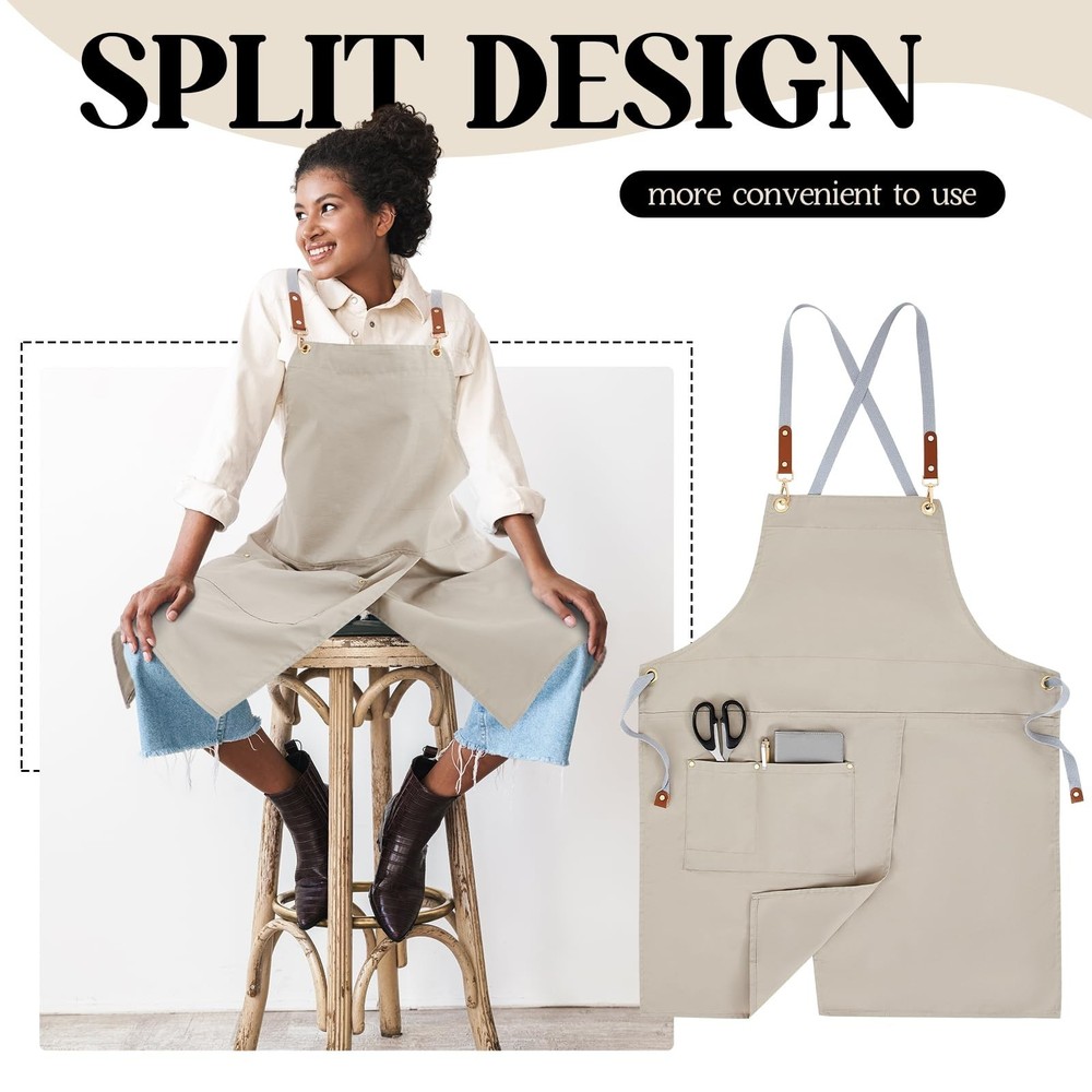 Crossback Pottery Apron Split Leg with Large Pocket Canvas Apron with Adjusta...