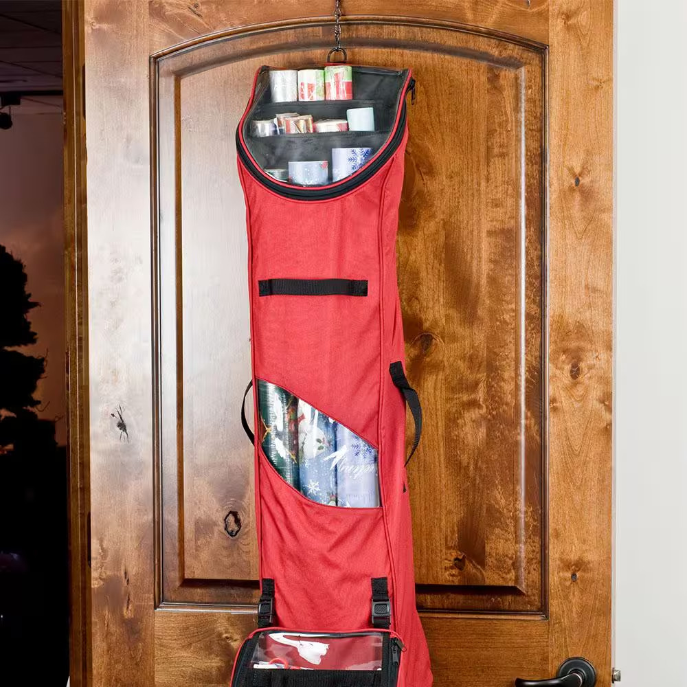 Hanging Wrapping Paper Storage Container with Extra Gift Wrap Accessory Storage