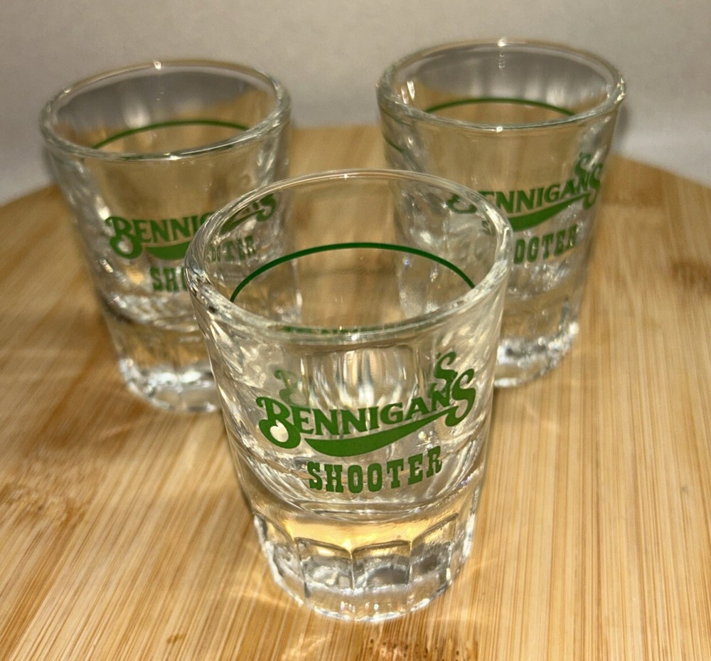 Bennigan’s Shooter Shot Glass Set Of 3 Weighted Bottom