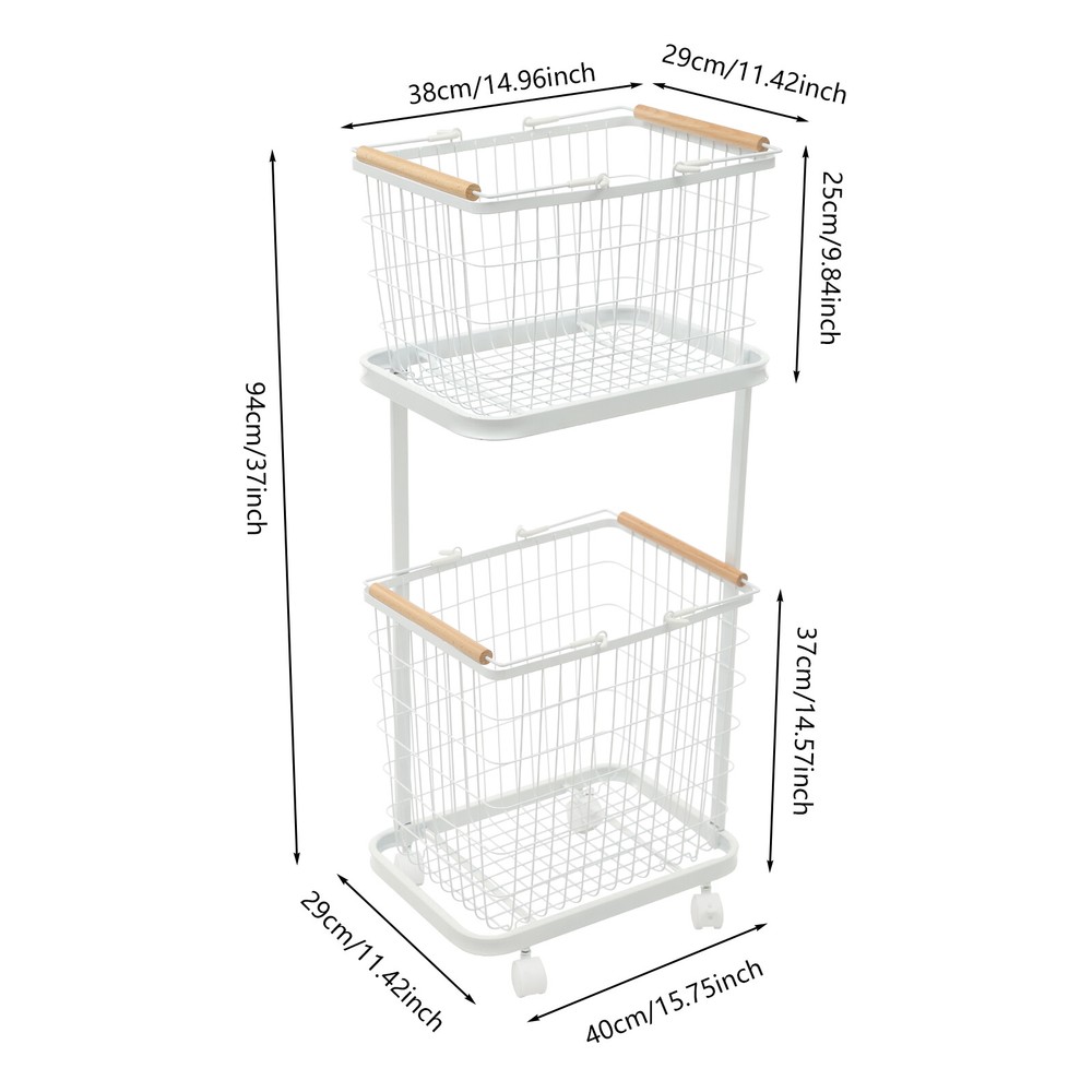 2 Tier White Laundry Basket With Wheels Metal Rectangular Laundry Basket