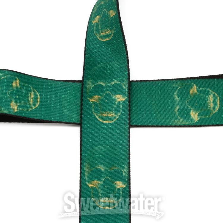 Levy's MPD2 Polyester Guitar Strap - Green & Mustard Skulls