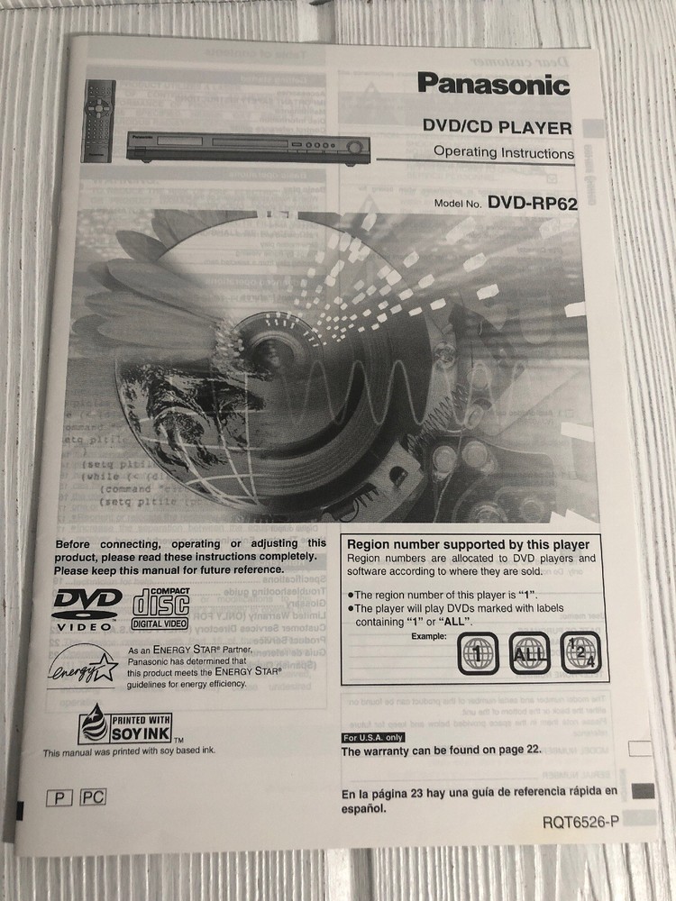 Panasonic DVD/CD PLAYER OPERATING INSTRUCTIONS MANUAL DVD-RP62