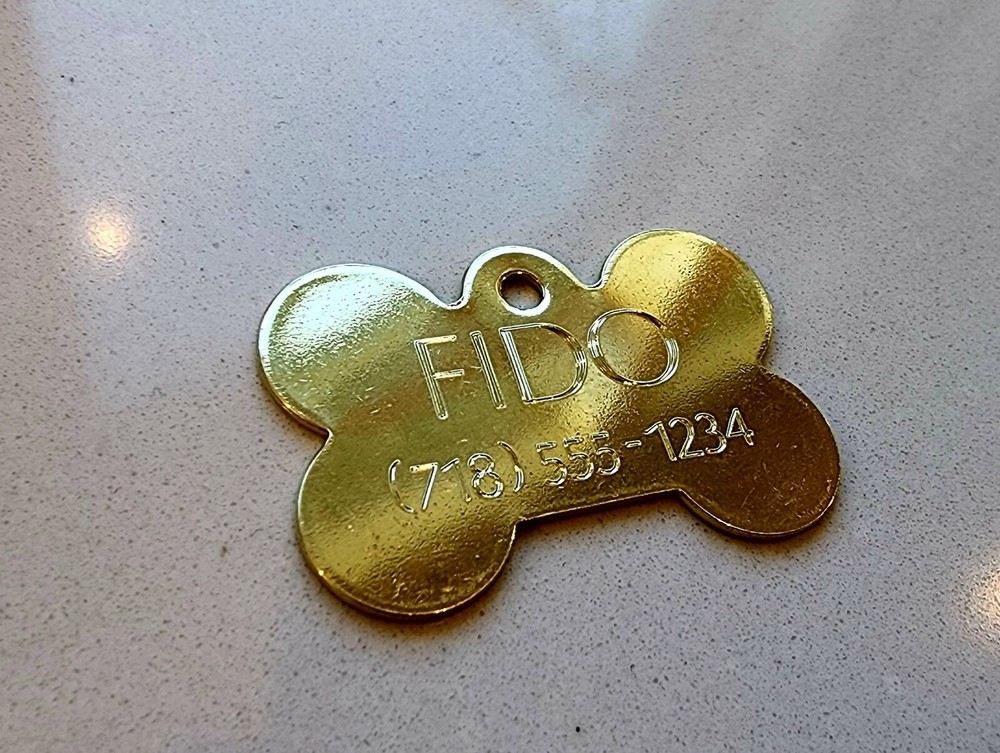 PET TAGS BONE (4.0cm) ID SOLID BRASS 2 SIDE DIAMOND ENGRAVE DOG CAT NAME TAG