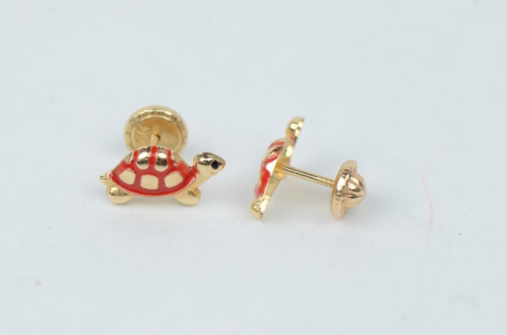 14K Yellow Gold Turtle Screw Backs Children's Stud Earrings