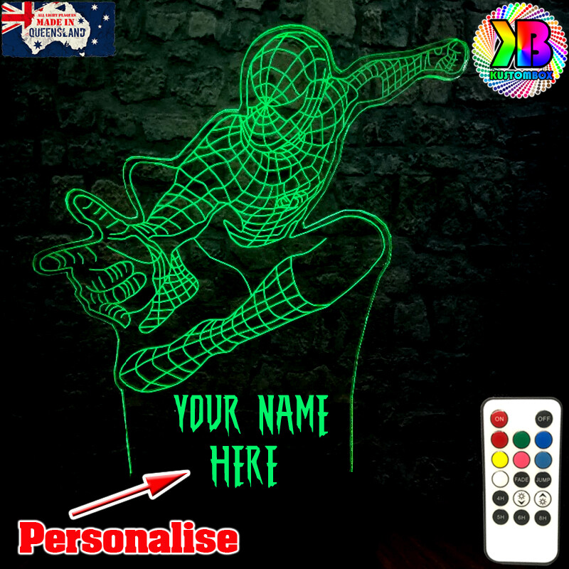 SPIDERMAN AVENGERS WEB PERSONALISED NAME USB LED NIGHT LIGHT 7 COLOUR REMOTE