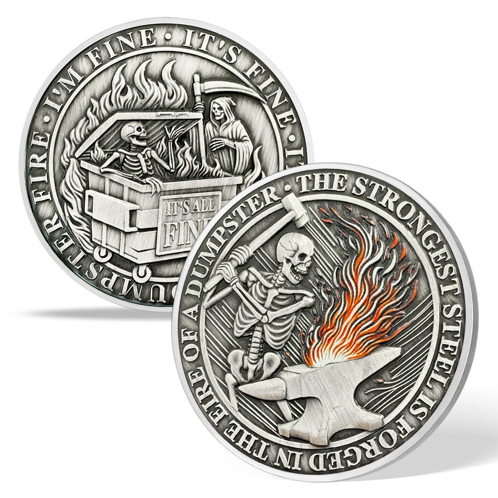 30pcs Everything Is Fine Skeleton Dumpster Fire Challenge Coin Humor Thanks Gift