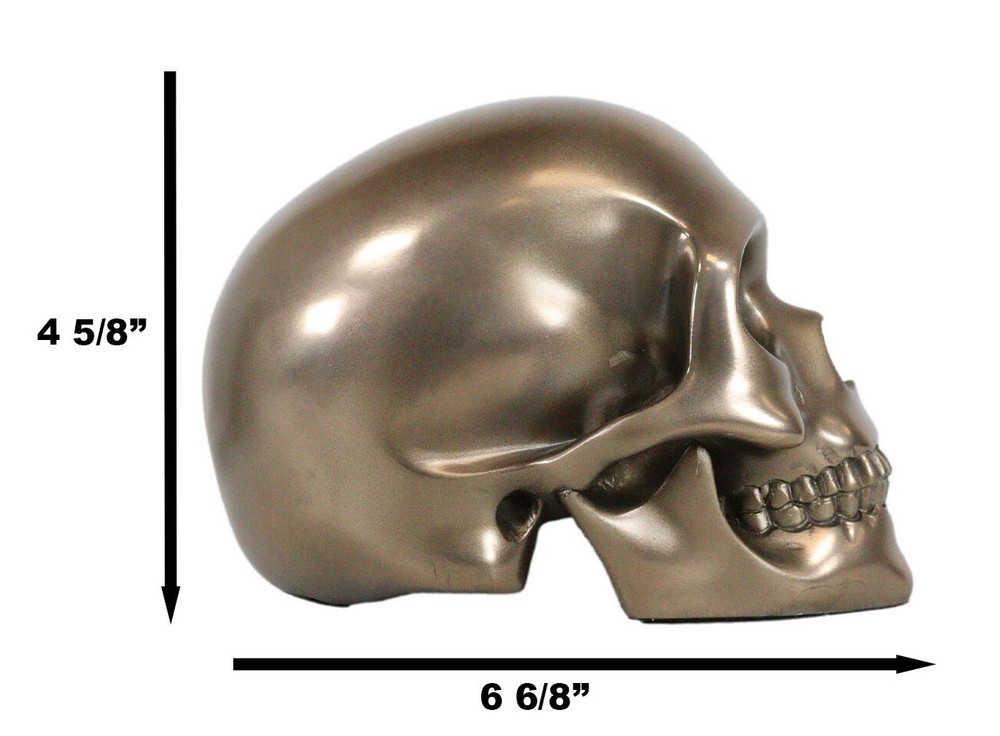 Decorative Bronze Colored Skull Head Skeleton Figurine Statue