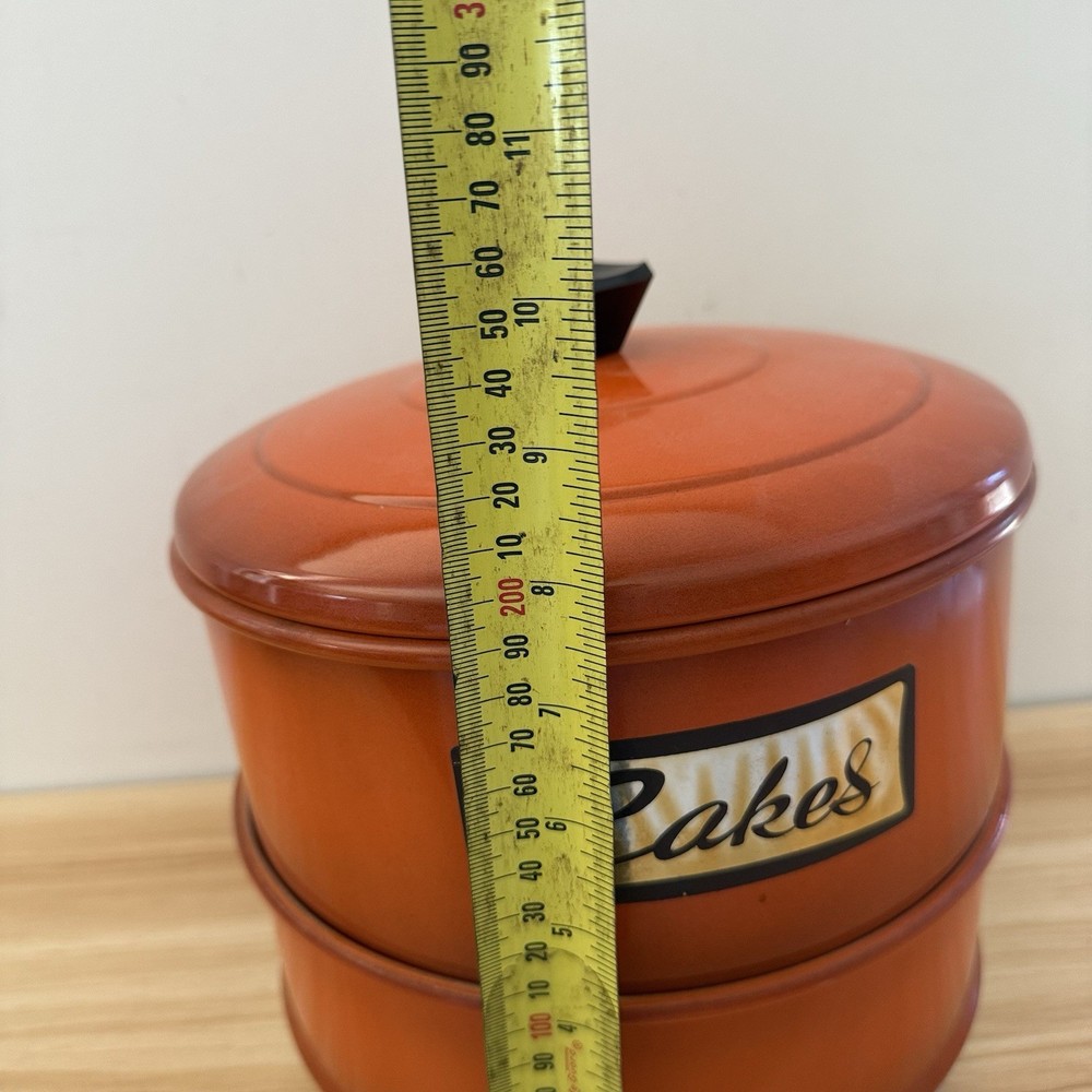 Vintage Retro Aluminium Cake Biscuit Tin Canister Stackable Orange
