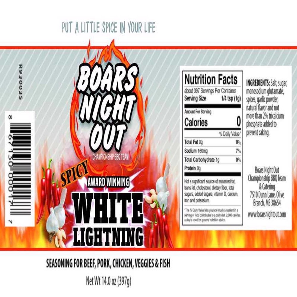 Boars Night Out White Lightning BBQ Rub 14 oz