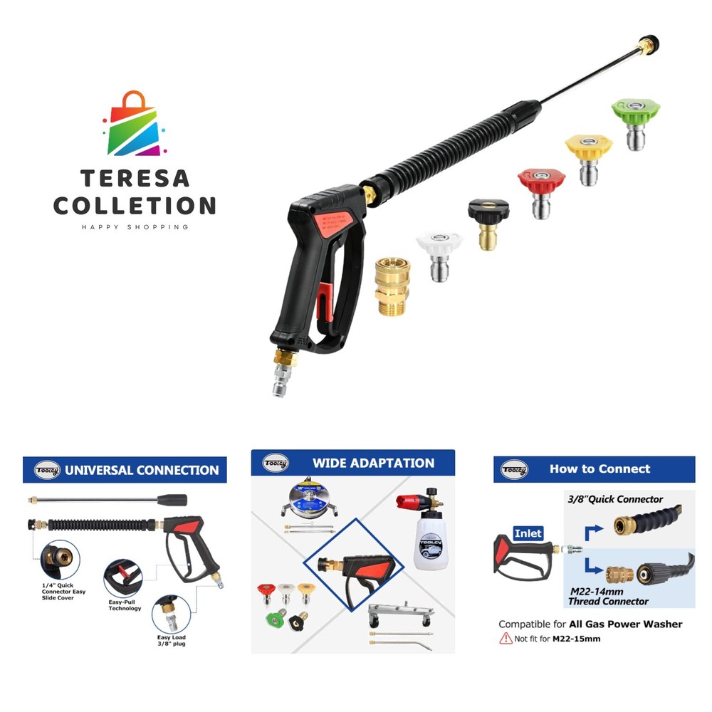 Pressure Washer Gun, Hot Water Compatible Adjustable Power Washer Gun and Ext...