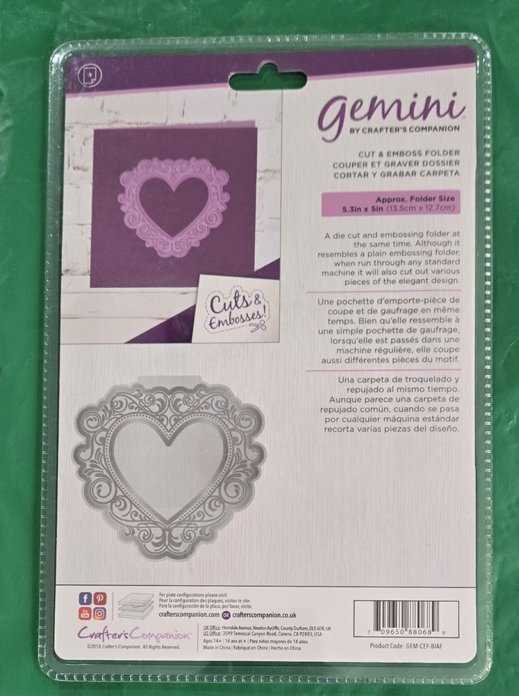 Gemini Cut & Emboss Embossing Folder Provence & Biarritz Frame Heart Oval Access