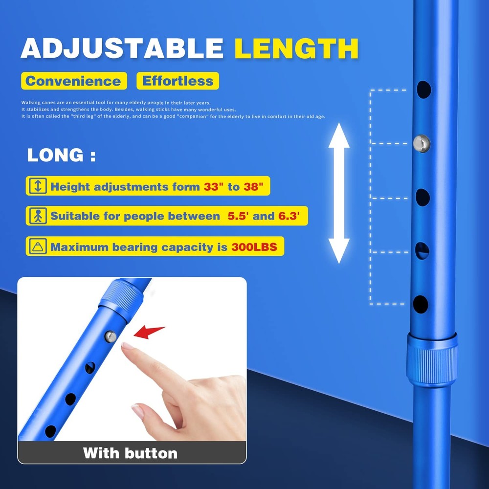 Folding Walking Cane with LED Light,Pivoting Quad Base,Adjustable Walking Sti...