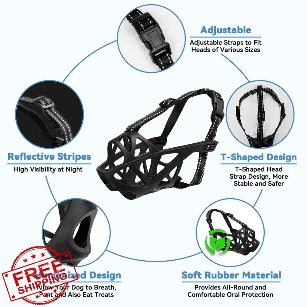 ODRIEW Dog Muzzle for Large Medium Dogs Basket Breathable Black M