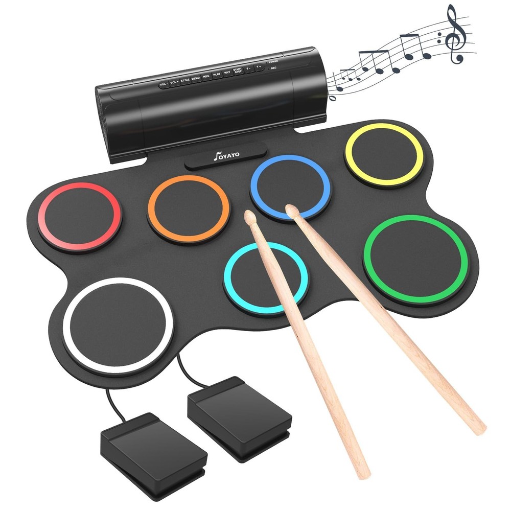 7 Pad Electronic Drum Set, Roll Up Drum Practice Pad Midi Drum Kit with Headp...