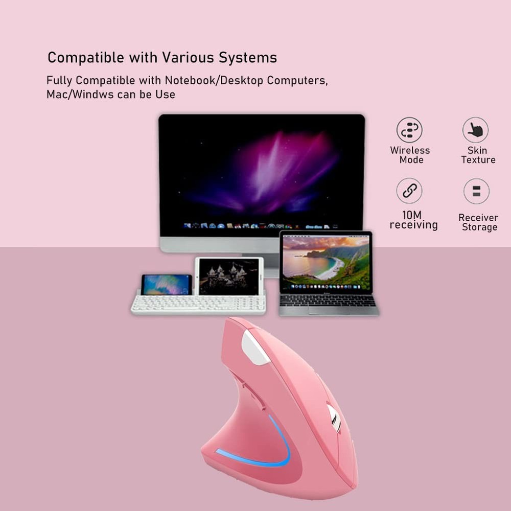 Wireless Ergonomic Vertical Mouse LED Optical Cordless with Side Buttons DPI