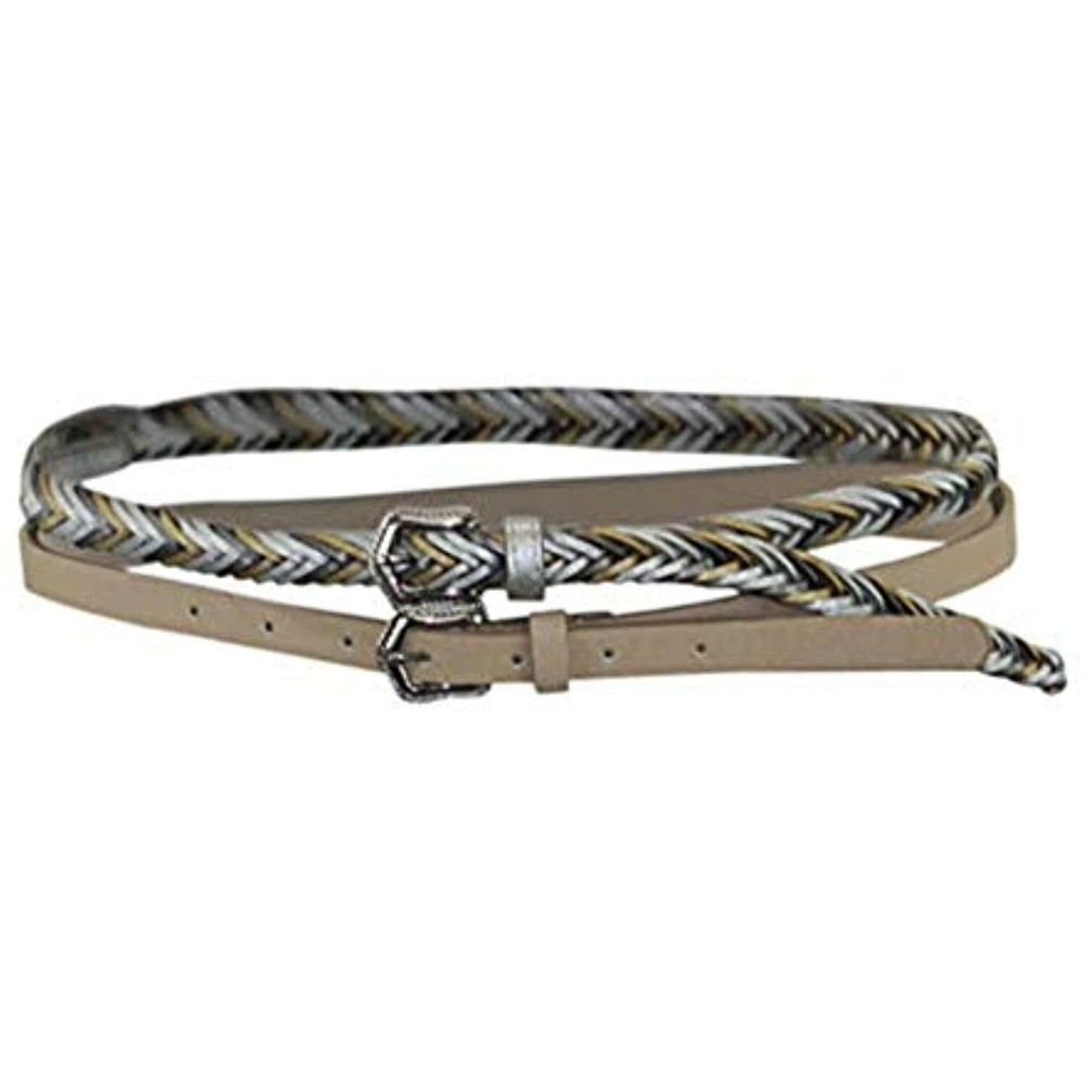I.n.c. 2-for-1 Solid & Braided Skinny Belts (Blush/Silver, L)