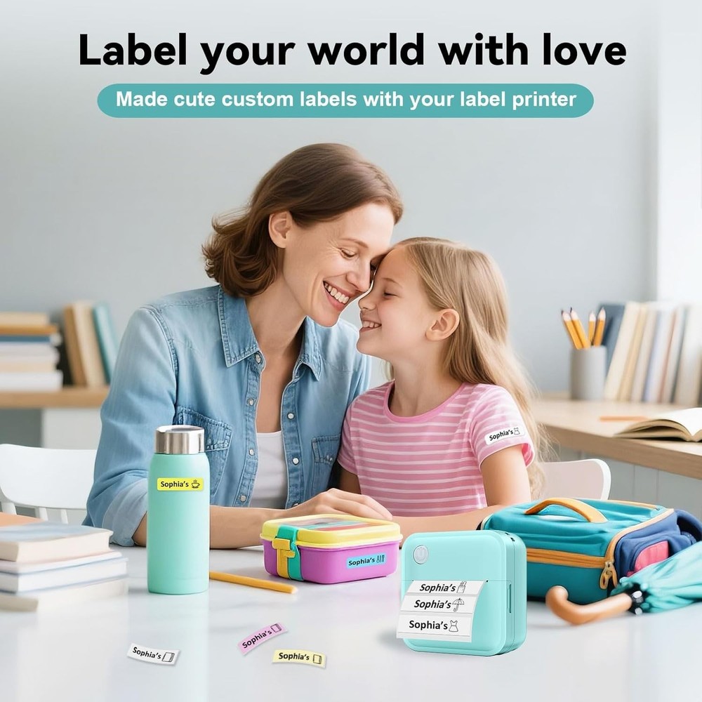 Mini Label Maker Machine with Tape, 2 Inch Bluetooth Themal Printer Inkless