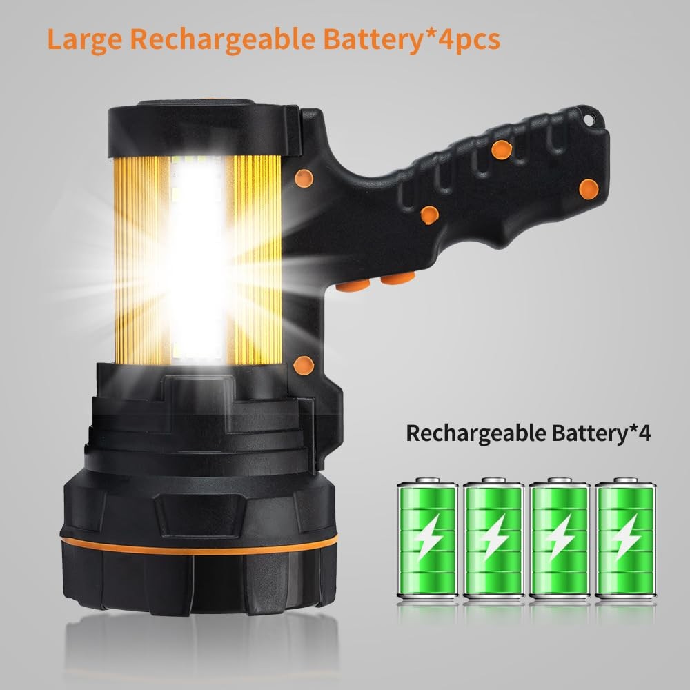 High Lumens Rechargeable Cordless Handheld Spotlight - Powerful LED Flashlight