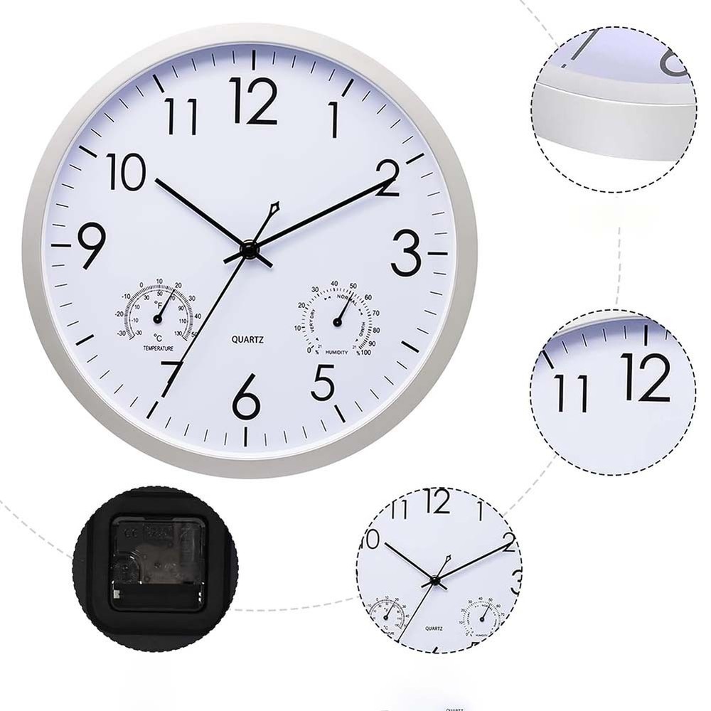 Compact 30cm Wall Clock with Temperature Display Perfect for Small Spaces