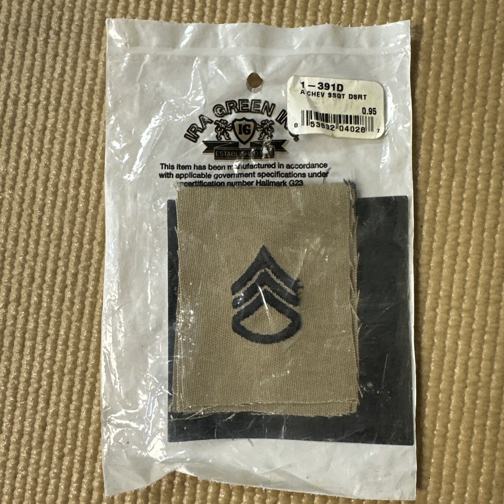 STAFF SERGEANT E-6 SEW ON RANK TAN EAR PLUG CASE BOOT BLOUSERS