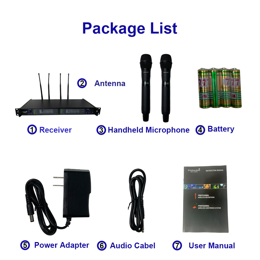 Wireless UHF Handheld Microphone 2 Channel Microphones Stage Karaoke Mic System