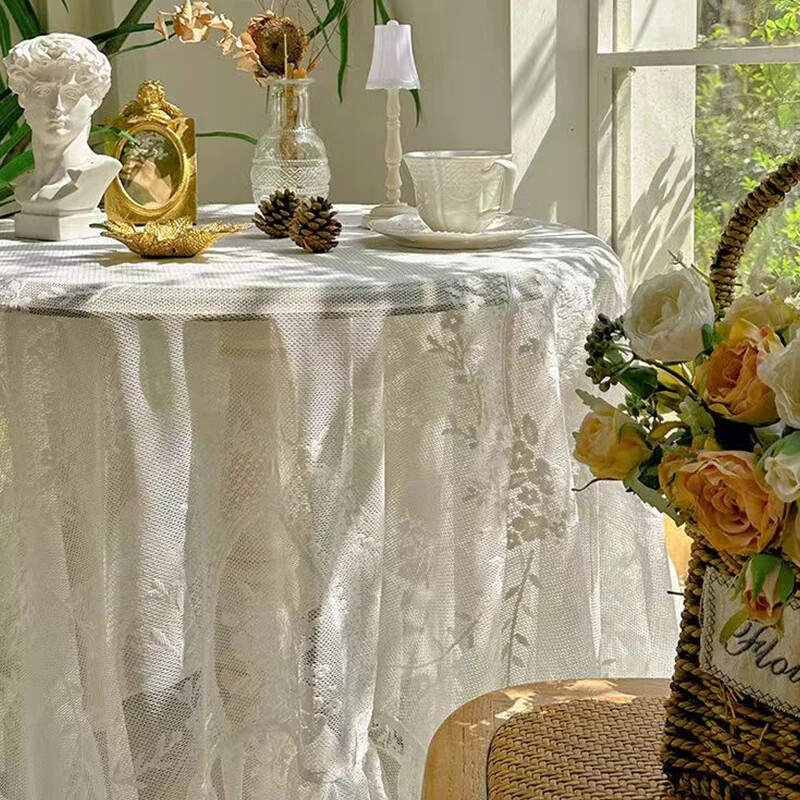 Lace Table Cloth Mesh Tablecloth White Rectangle Table Cover Party Decor