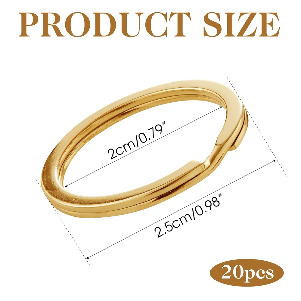 20 PCS Brass Flat Split Key Rings, 25mm (1") Diameter, Solid Gold