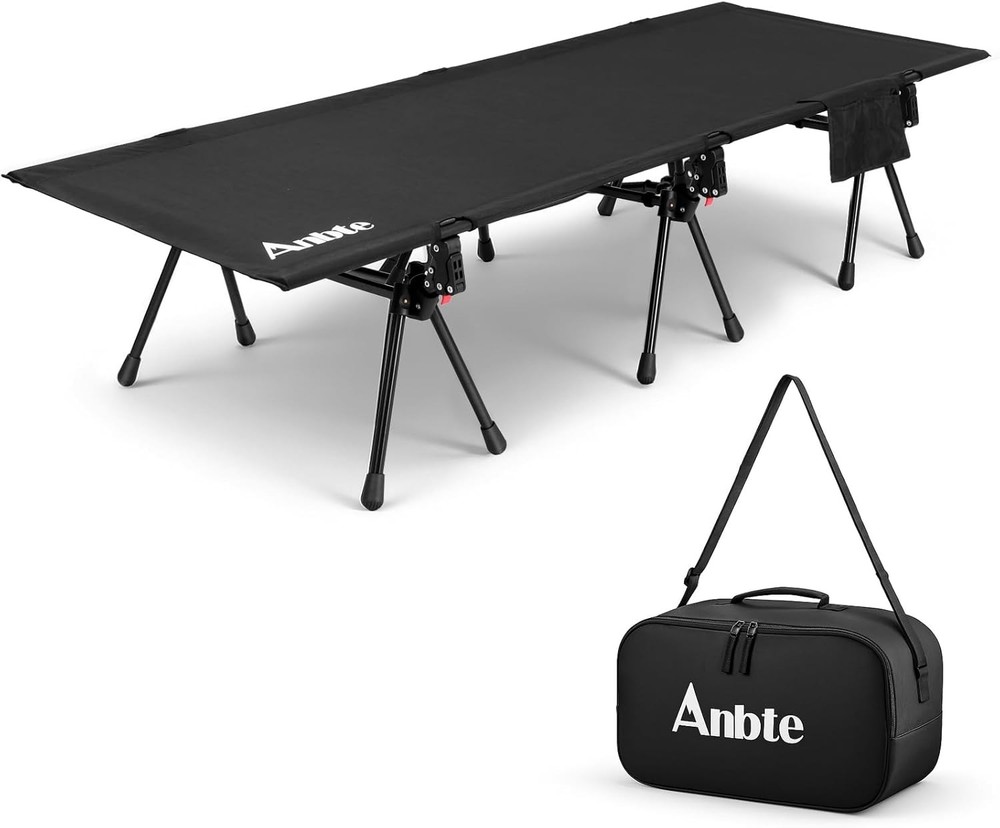 Height Adjustable Camping Cot with Storage Net Bag Green 400lbs Capacity
