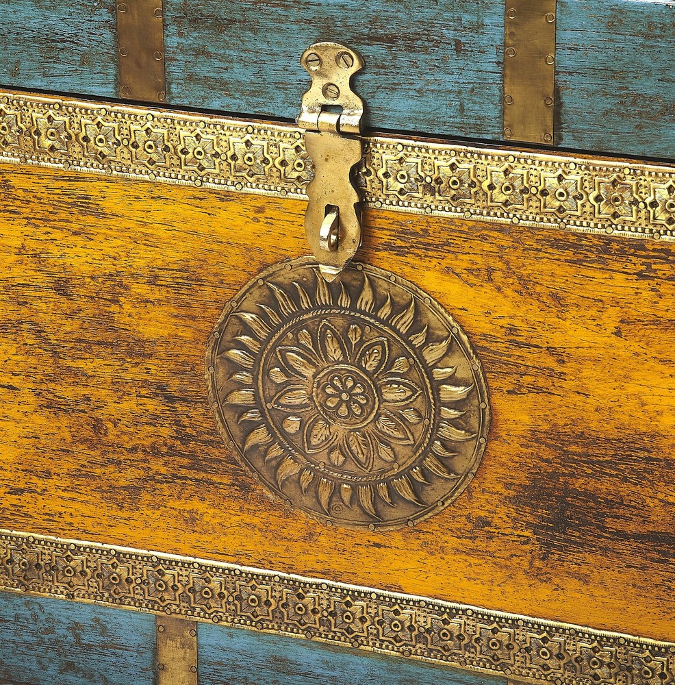 Vintage Brass Storage Trunk With Mango Wood