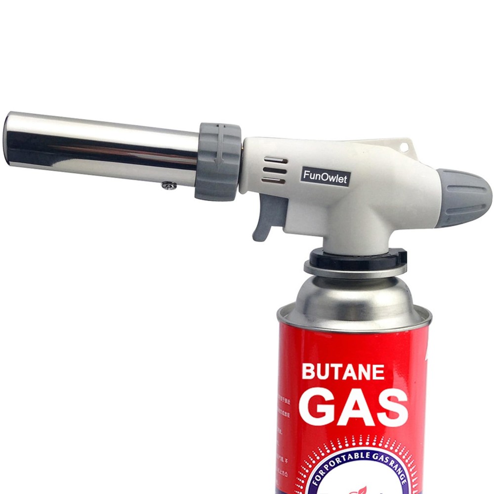 FunOwlet Butane Torch, Reverse Use Culinary Kitchen Small, White and Silver