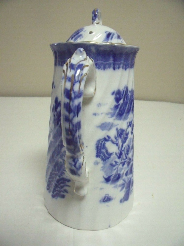 Early English Blue Willow Pattern Swirl Coffeepot