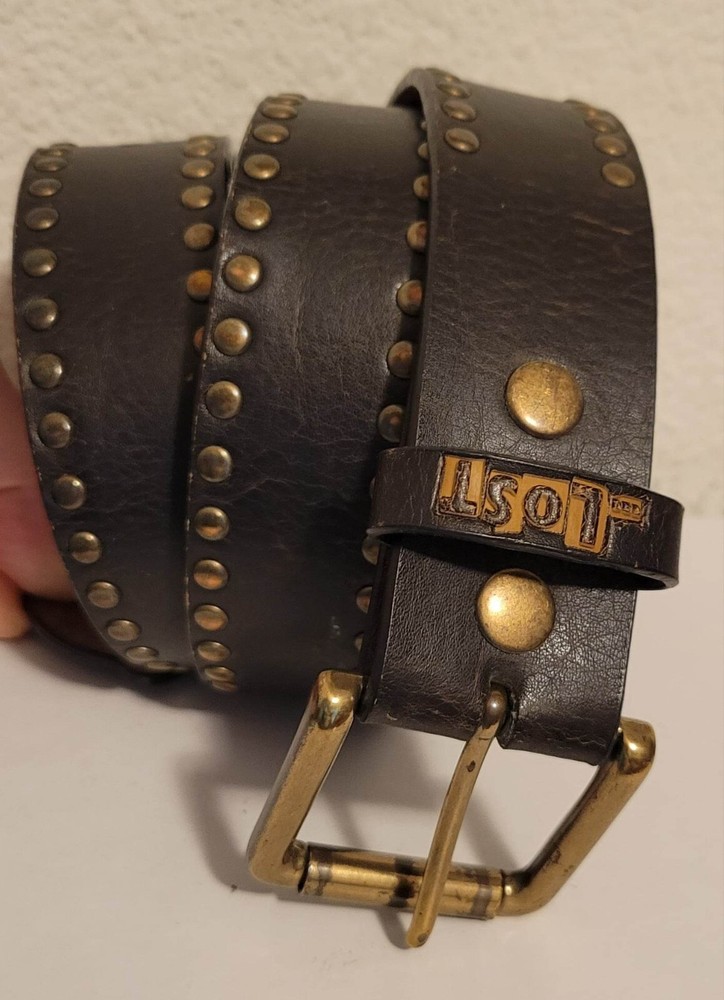...Lost Brown Leather Studded Belt Size M 34-39