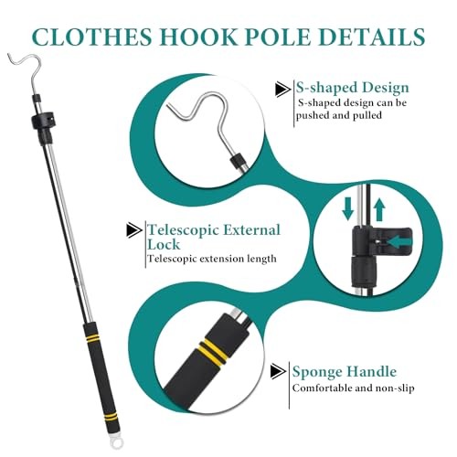 Clothes Hanger Reaching Hook Telescopic Adjustment clothes hook pole Light 1