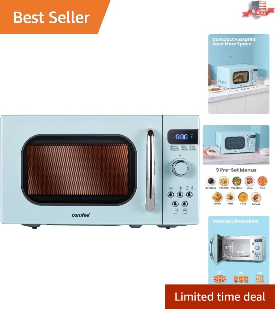 Compact Microwave Oven - 9 Menus, Turntable - Perfect for Small Spaces - 0.7 Cu