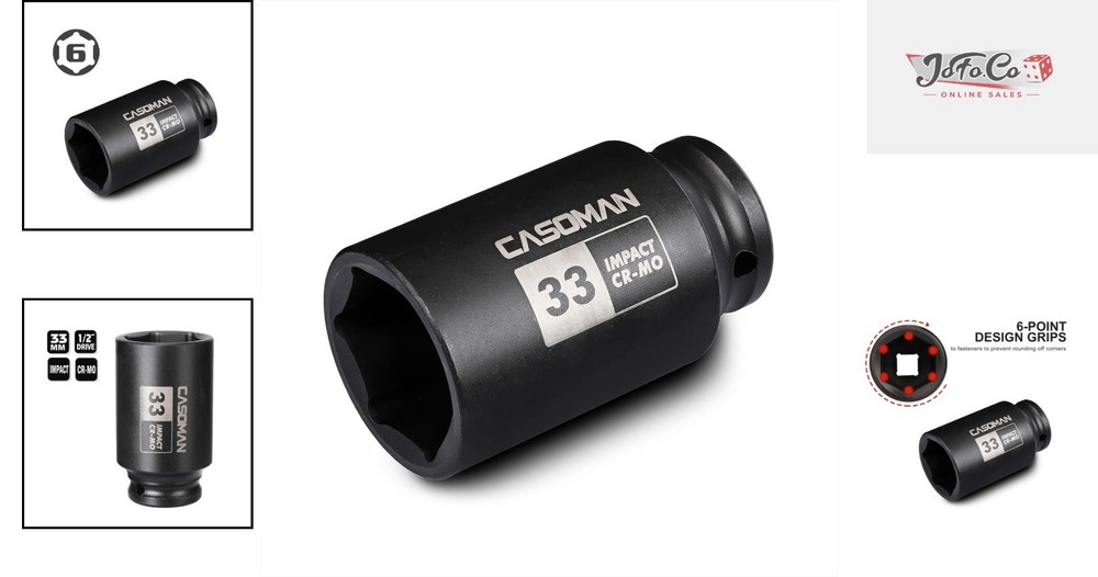 33 mm Deep 6 PT Impact Socket - Durable Chrome Molybdenum Steel