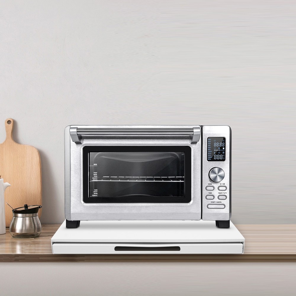 Microwave Stand with Pull-Out Shelf, Countertop Organizer for Compact Microwaves