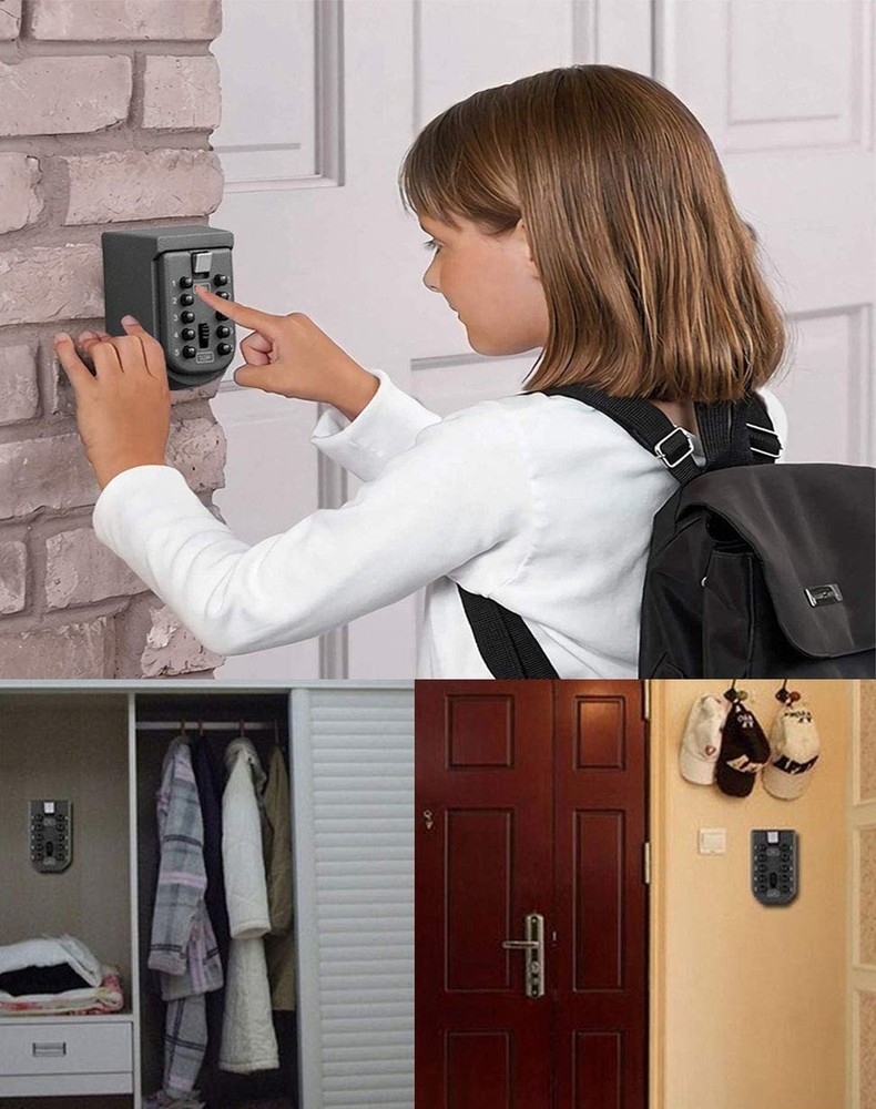 Key Lock Box for Outside Wall Mount, Waterproof Spare Key Storage Box, 10-dig...