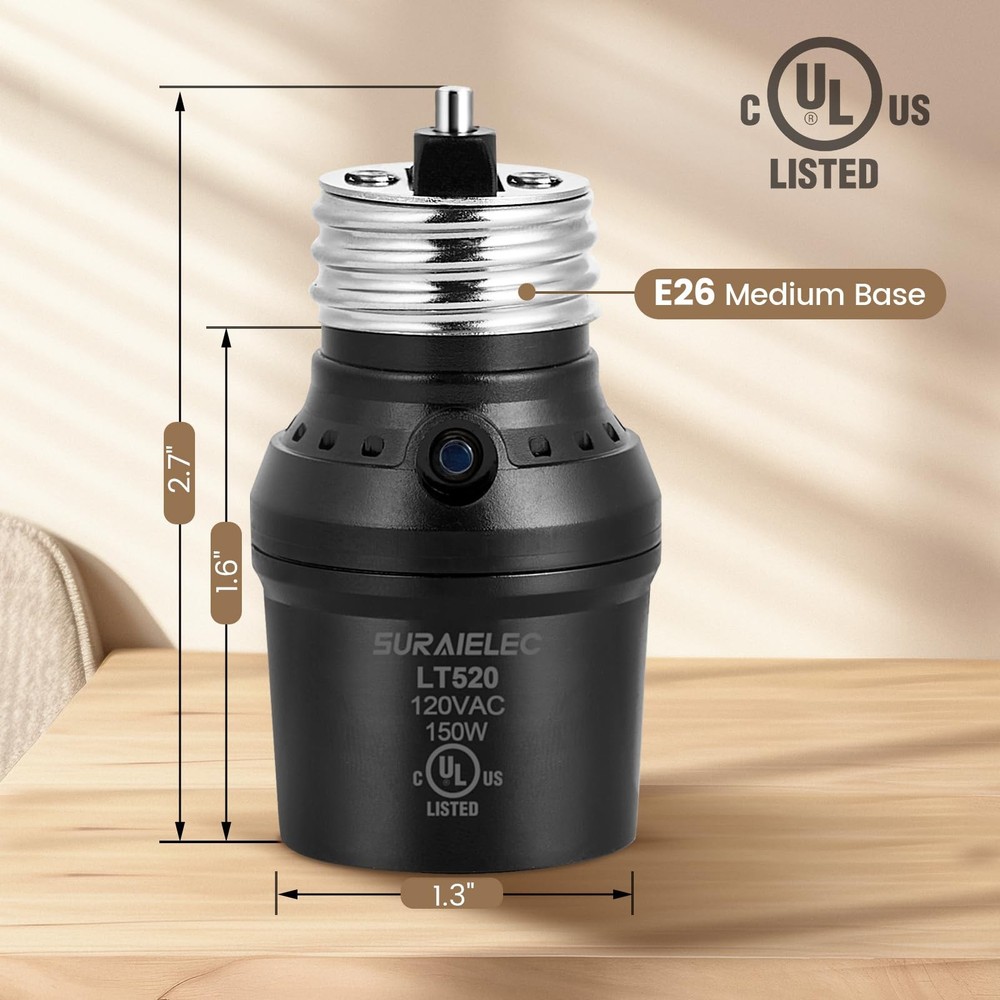 Suraielec Light Sensor Socket, Automatic Dusk to Dawn Socket with Black