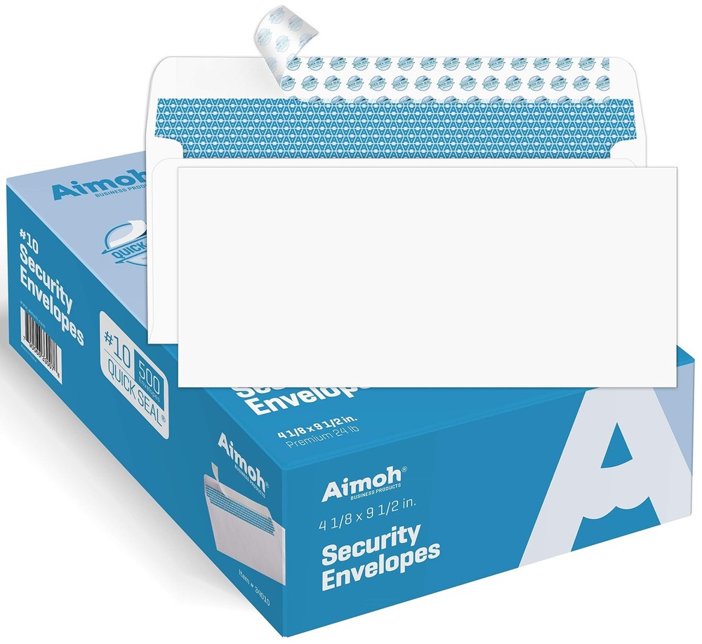 Aimoh 500#10 Security Self Seal Envelopes, Windowless, Premium Security Tint ...