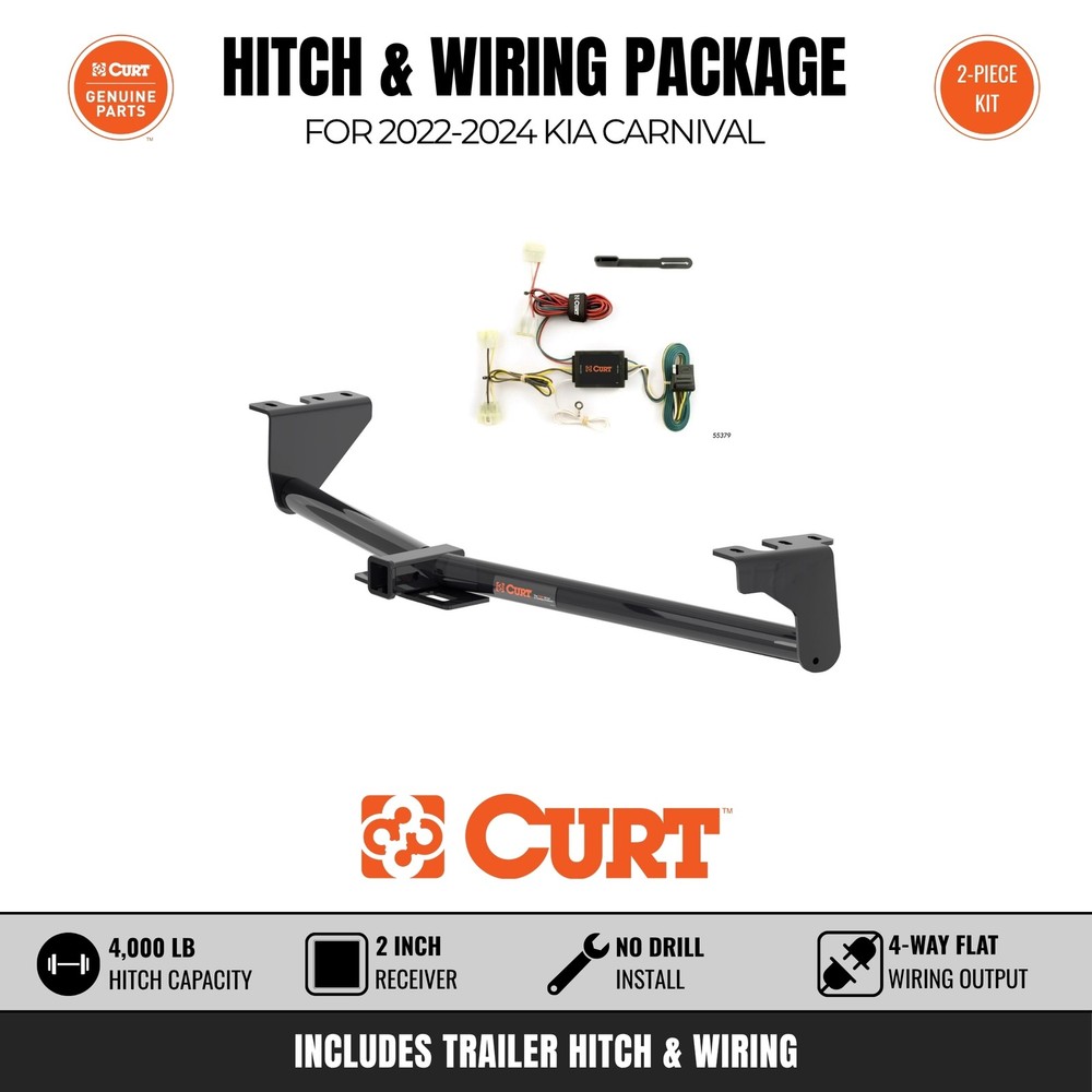 Curt Class 3 Trailer Hitch & Wiring Harness Bundle for 2022-2024 Kia Carnival
