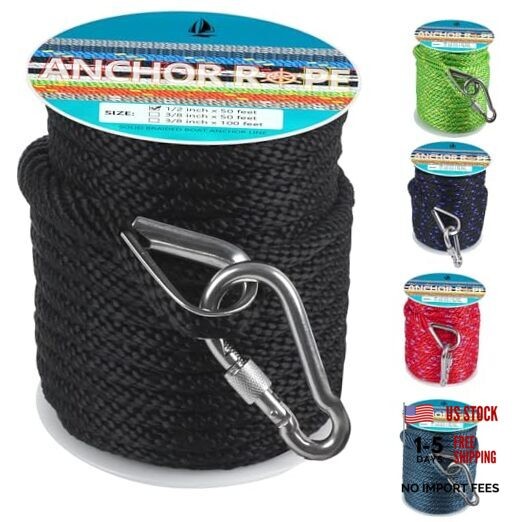 1/2 Inch 50 FT Anchor Rope, Boat Anchor Rope Solid Braid MFP, 1/2inx50ft Black