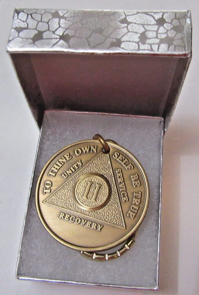 Alcoholics Anonymous 2 Year AA Bronze Medallion Key Chain Token coin key ring