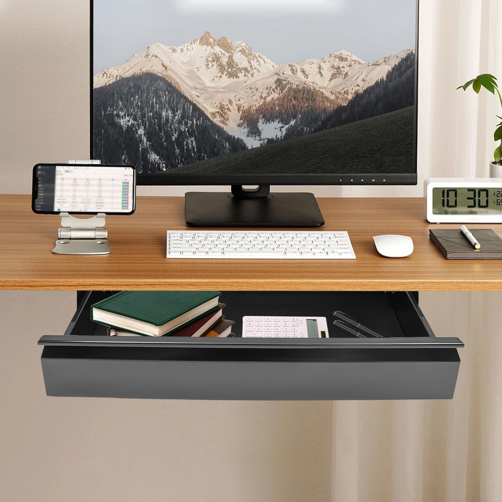 Black Sliding Pull-out Drawer Under Table Mounted Drawer Storage Box Organizer