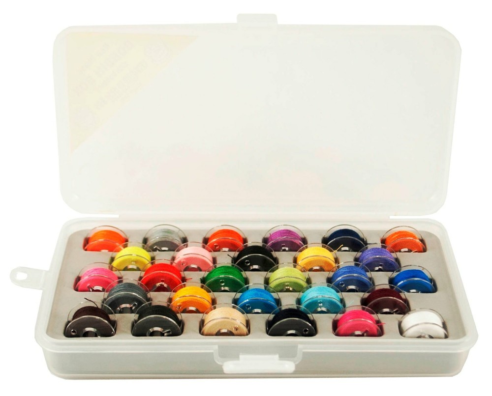 Bobbin Box Organizer with 28 Bobbins Wound W/Assorted Color Thread Item 1464
