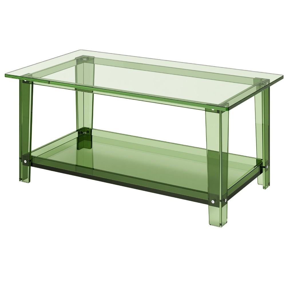 Acrylic Coffee Table 2 Tiers Center Table Storage Shelf Modern Rectangle A
