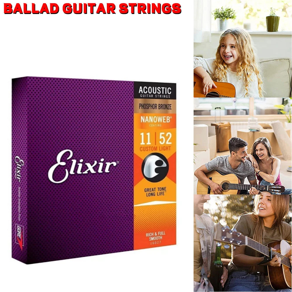 Elixir Phosphor Bronze Acoustic Guitar Strings Custom Light (11-52) 2-Pack US