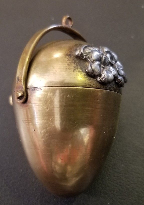 Antique Victorian Brass Egg Chataleine Thimble Needle Thread