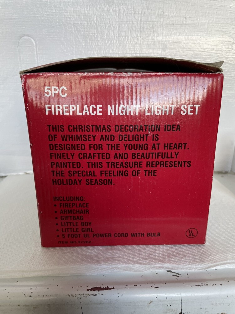 Vintage Fireplace Night Light Set With Original Box Works *READ*