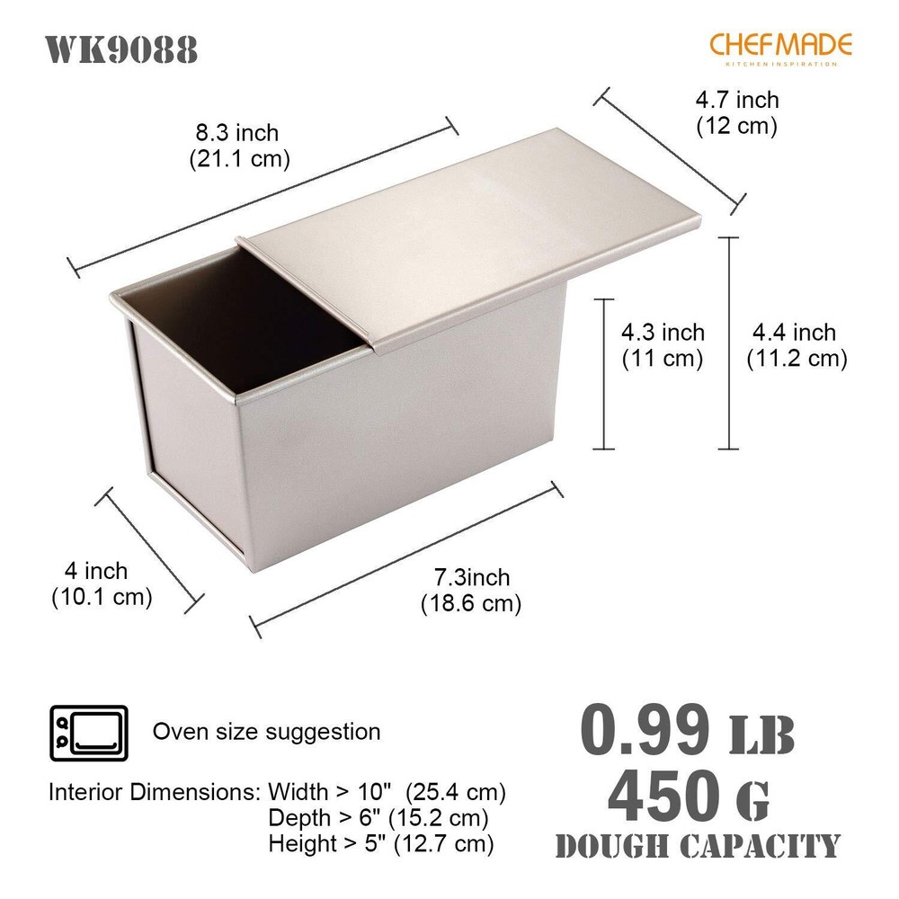 Pullman Loaf Pan with Lid 1Lb Non-Stick Rectangle for Oven Baking Gold